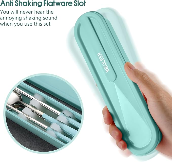 iNKULEER Travel cutlery set, 18/8 stainless steel cutlery, Reusable utensils set with case, Portable Silverware Lunch Box for Camping and Office