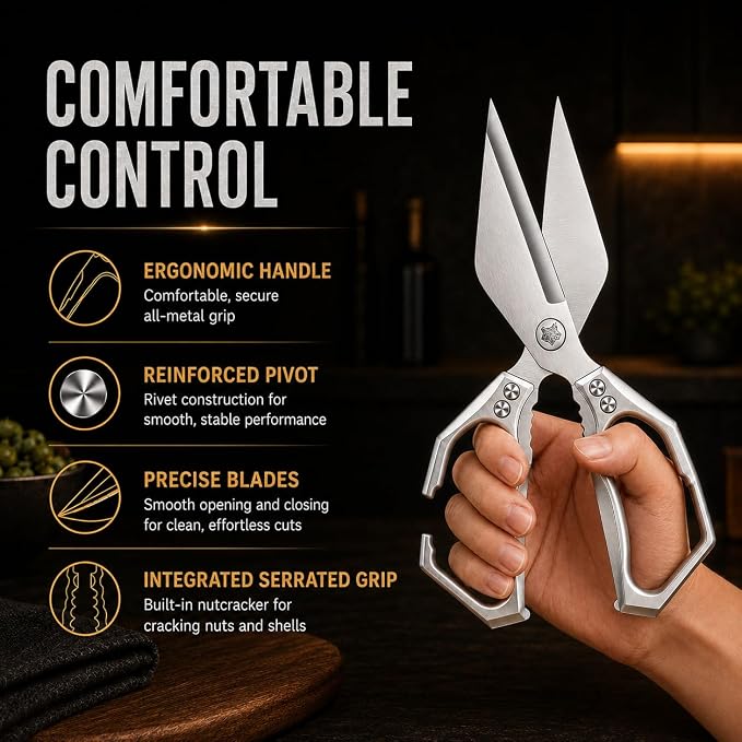 Multifunctional Heavy Duty Kitchen Shears,Kitchen Shears for Cutting Chicken,Kitchen Scissors for Food, Japanese High-Carbon Steel Culinary Poultry Shears, for Chicken,Meat,Fish,Bone Cutting(Silver)