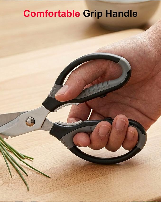 All-Purpose Kitchen Scissors, Heavy Duty Kitchen Shears with Serrated Blade, Detachable Stainless Steel Cooking Scissors for BBQ, Camping, Meat, Seafood, Herbs & Food Prep, Dishwasher Safe