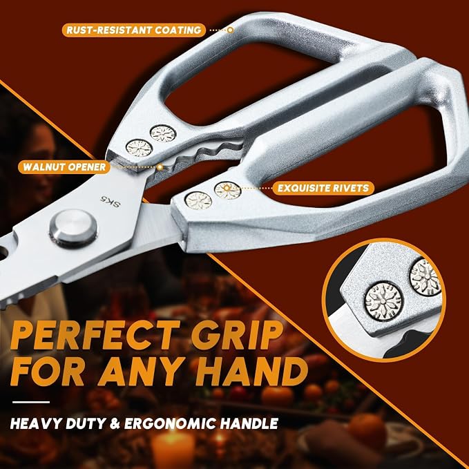 Huusk Kitchen Shears Set, Japanese Stainless Steel Scissors for Food | Upgraded Heavy Duty Design, Sharp Meat Scissors for Fish, Chicken Bones, Turkey, Ergonomic Handles, Gifts for Women
