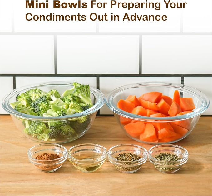 1.5 oz Clear Glass Bowl, Mini Prep Dish for Salt and Spices, Dishwasher and Microwave Safe, Stackable, Set of 6
