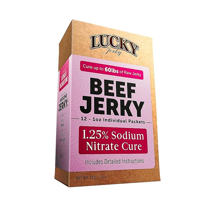 Lucky Jerky Sodium Nitrate Cure Kit, Just Add Seasoning, 24 Oz | 1.25% Sodium Nitrate Cure, 12 Individual 1 Oz Packets, Cures Up to 60 lbs of Meat, Compatible with Prague Powder