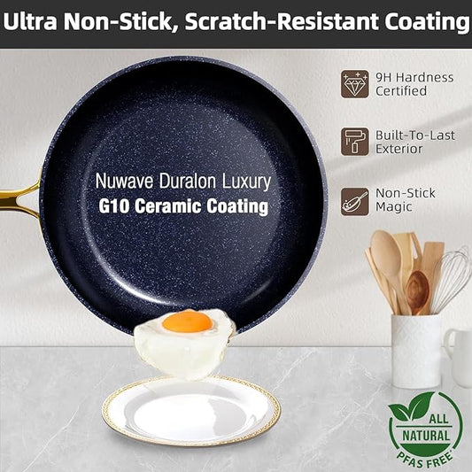 Nuwave Lux 13pc Forged Lightweight Cookware Set PFAS Free, Healthy G10 Duralon Ceramic Coating, Ultra Non-Stick, Stay-Cool Handles, Works on All Cooktops & Induction Ready