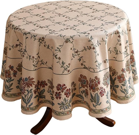 patdrea Designer Vintage Linen Round Table Cloth,Durable Breathable Floral Tablecloth,Dacorative Table Covers for Kitchen Dining Tea Party,Holiday,Christmas,Thanksgiving,Diameter 67"-Oliveirad