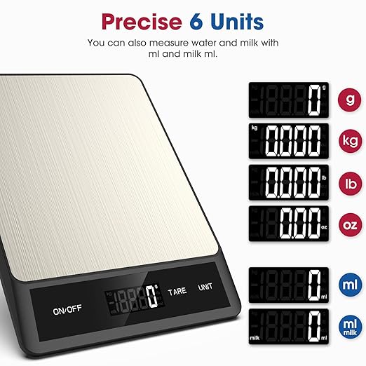 Mik-Nana Food Scale, Digital Kitchen Scale with 6 Units Tare Function | LCD Display, 11lb Stainless Steel Weight Grams and Ounces for Baking, Cooking and Meal Prep (Batteries Included)