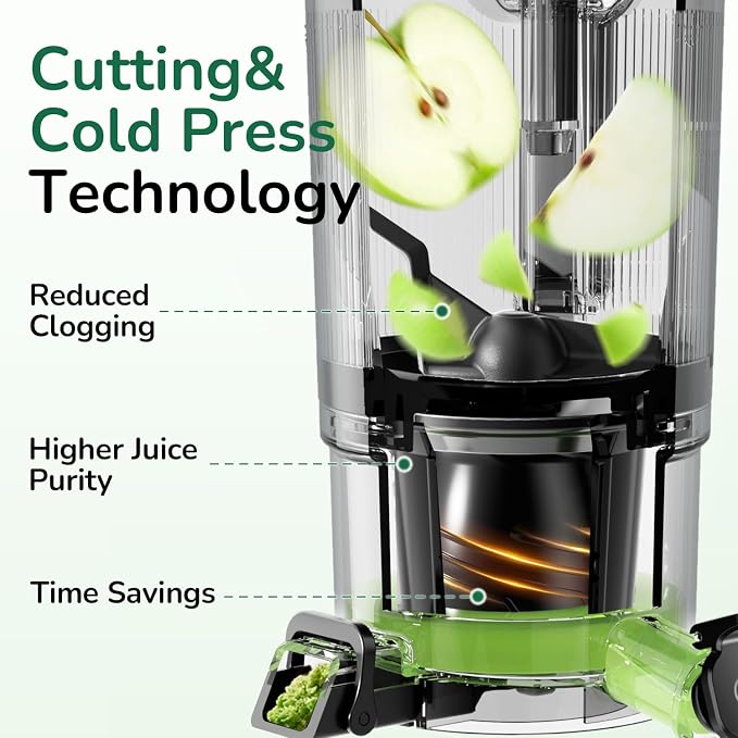 Canoly 3-in-1 Cold Press Juicer C16, Makes Juice & Sorbet & Nut Milk | 6" Extra Wide Feed Chute, Powerful AC Brushless Motor, Self Precut System, Juicer Machines with BPA-Free (Pearl White)