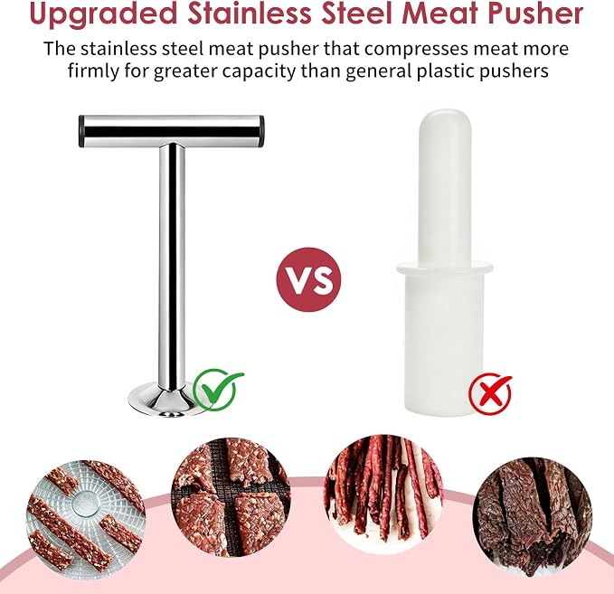 Premium 2.3LB Beef Jerky Gun Kits, Upgraded 316 Stainless Steel Jerky Maker, Sausage Stuffer, Jerky Cannon, Meat Gun, Beef Jerky Making Gun with 5 Nozzles, 1 Meat Pusher & 5 Cleaning Brushes