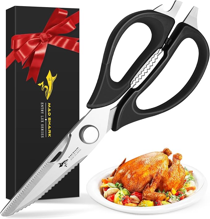 MAD SHARK Kitchen Scissors All Purpose Kitchen Shears Come Apart | Stainless Steel Utility Scissors with Comfort Grip,Heavy Duty Poultry Shears for Chicken,Meat,Fish,Dishwash Safe (BLACK)