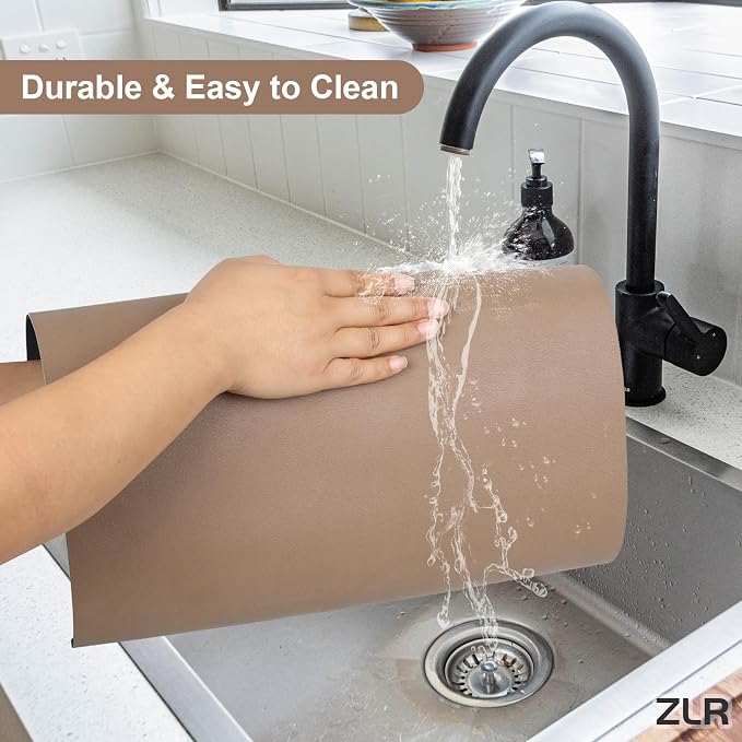 ZLR Coffee Bar Mat for Keurig & Nespresso, 12"x16" Small, Brown | Absorbent Dish Drying Mat, Stain-Hiding PU Leather Top, Non-Slip Rubber Back, Heat-Resistant, Fits Frother & Pour-Over