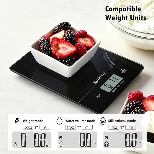 Digital Food Scale Kitchen Scales Grams and Ounces for Weight Loss Baking Cooking of NUTRI FIT, Max 11lb 1g Increment, Ultra-Thin Size and Hang to Wall