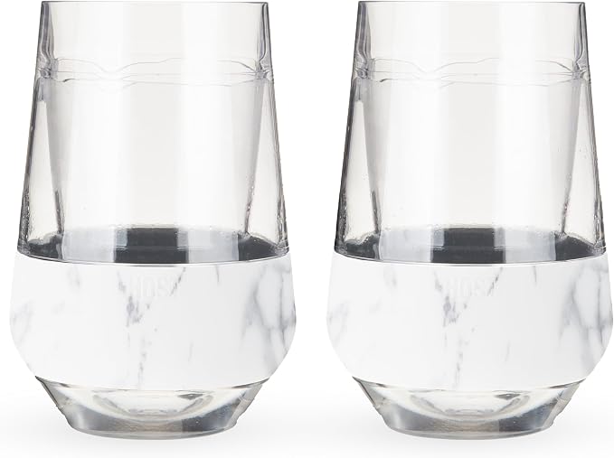 HOST Freeze XL Cooling Cup in Double Walled Insulated Freezable Drink Chilling Tumbler with Freezing Gel, 12 Ounces - Set of 2, Marble