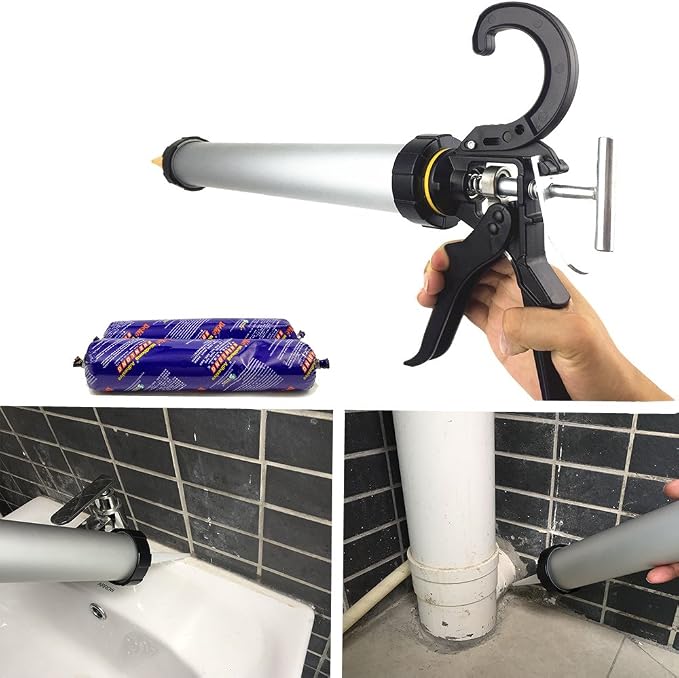 Sealant Sausage Caulking Gun with Aluminum Cartridge 600ml/20oz - 12:1 Thrust Ratio (Silver)