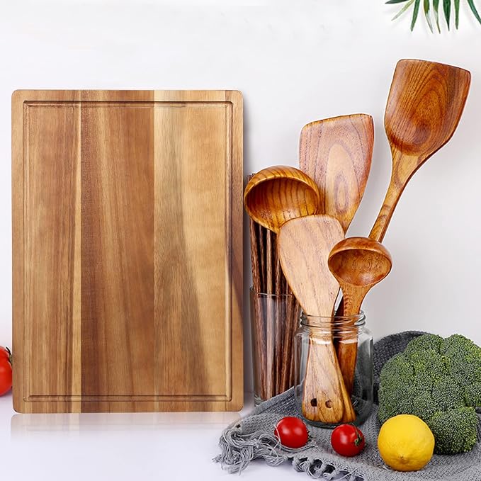 Acacia Wood Chopping Cutting Boards for Kitchen Wooden Charcuterie Board | Bread Cheese Boards Butcher Block Solid Large Wooden Cutting Board Non Toxic Serving Meat Board Hardwood Teak Cutting Board