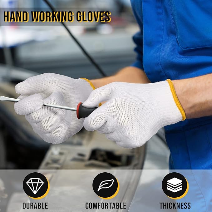 SATINIOR 36 Pairs Work Gloves White Cotton Polyester Liners Safety Work BBQ Gloves Liners Men Women Hand Protection