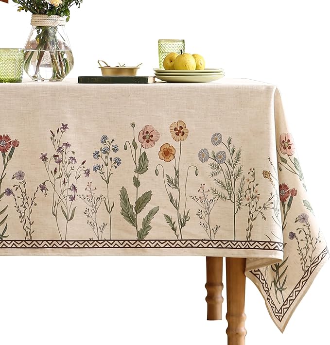 ISAENNE Designer Off White Linen Small Square Tablecloth,Floral Elegant Table Cloth,Stain Resistant Vintage Decor Tablecloths for Dining Thanksgiving Kitchen Christmas,55"*55"-Serenity G
