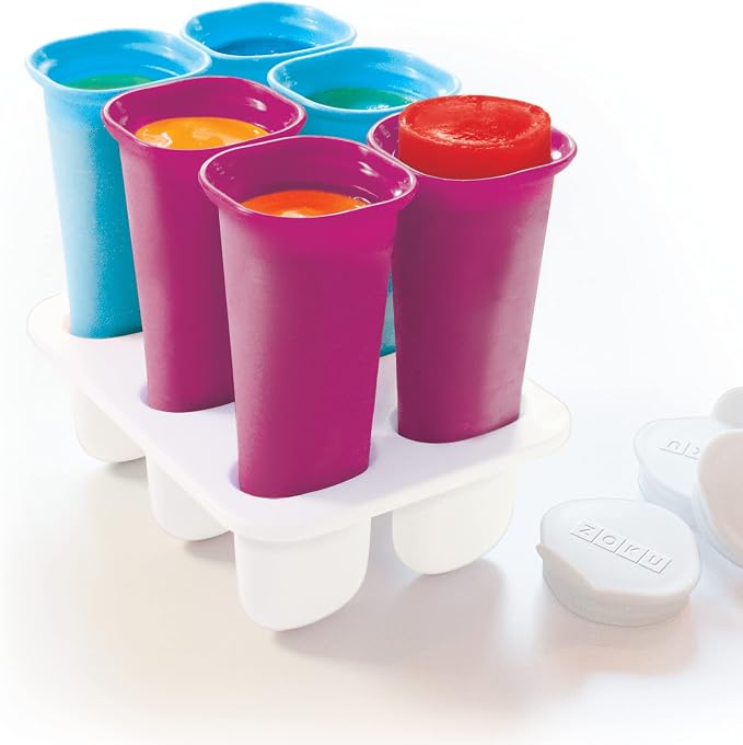 Zoku Summer Pops, 6 Squeezable Silicone Molds with Reusable Spill-resistant Lids and Tray, BPA-free
