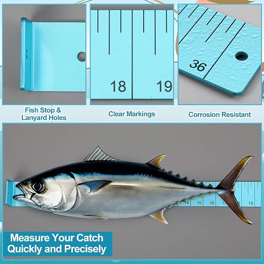 Zonon 2/15" X 2" X 36" Fish Measuring Board Anodized Aluminum Fish Ruler Blue Corrosion Resistant Boat Measuring Tool for Fishing Competition Fresh and Salt Water