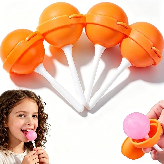 4PC Silicone Lollipop Ice Cream Maker, Reusable Homemade Popsicle Molds, Colorful DIY Lollipop Ice Cream Mold, Funny Silicone Popsicle Molds for Juice Yogurt Frozen Treats, Summer Party (Orange)