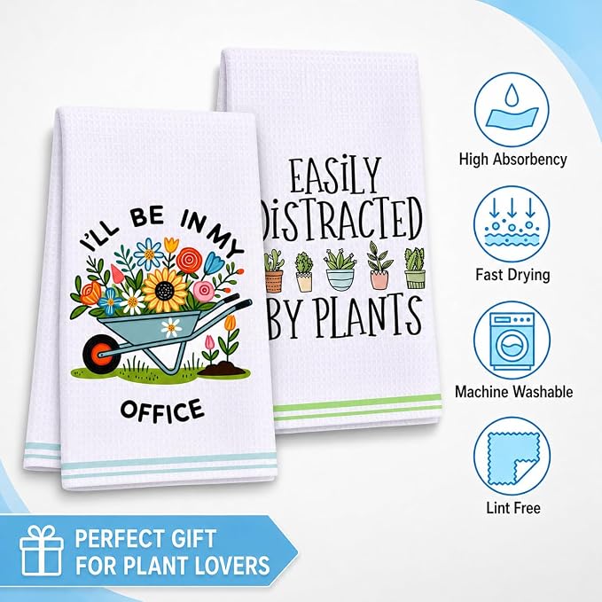 LXOMILL Gardening Gifts for Women, Funny Kitchen Towels for Plant Lovers