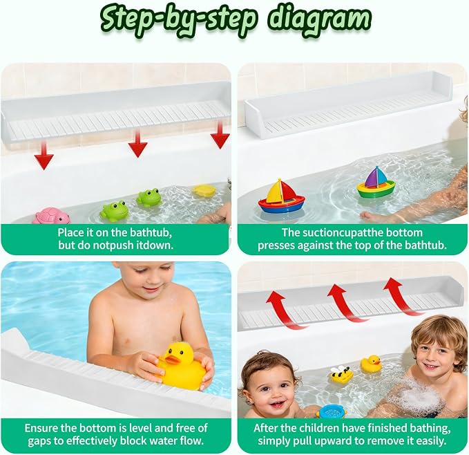 Splash Guard for Bathtub Kids - Silicone Bathtub Splash Guard with 11 Suction Cups, Bath Tub Play Shelf for Kids & Toy Holder, Prevent Water Spill in Bathroom, Fun Bath Time for Toddlers Baby(white)