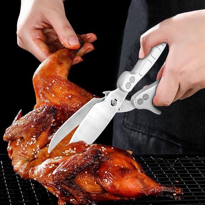 Jasni Heavy Duty Kitchen Shears, Spring Loaded Poultry Shears Stainless Steel Chef Scissors for Bone, Chicken, Poultry, Fish, Food, Meat,Spring-loaded Full Steel Handle