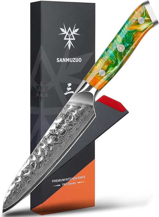 5 Inch Utility Knife - Fruit and Vegetable Knives, 67 Layers Forged Damascus Steel & Resin Handle - Yao Series