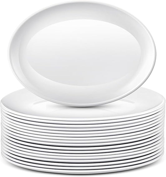 Dandat 36 Pcs Large Serving Platters Oval Trays White Plates Serving Dish for Wedding Party Restaurant Home Steak, Taco, Sushi, Appetizer, Cake (12 Inch)