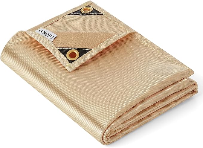 Heavy Duty Fiberglass Welding Blanket, Heat Resistant Blanket with Brass Grommets, Multi-Purpose Welding Mat for Grill, Smoker, Camping, Industrial Use (6x8 ft)