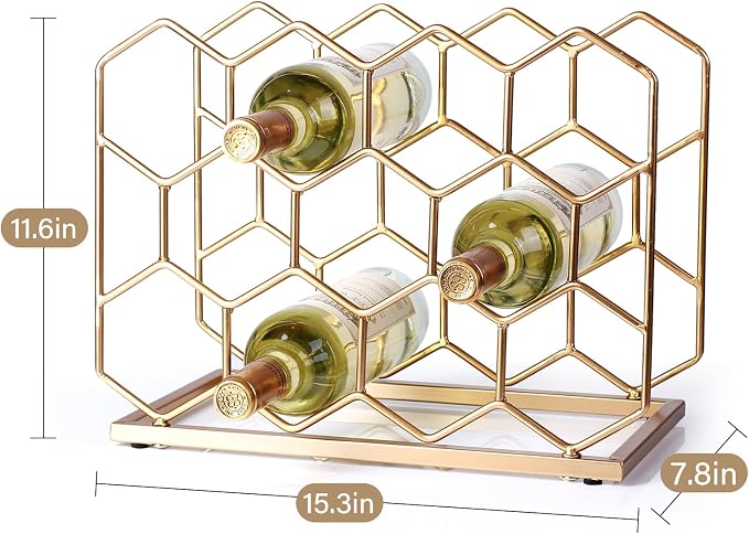 14 Bottle Countertop Wine Rack - Freestanding Modern Gold Metal Wine Rack - Tabletop Wine Holder Stand for Cabinet, Pantry, Wine Bottle Storage……