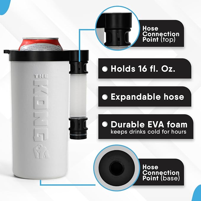 The Kong Skinny Can - Portable Coozie or Bottle Cooler/Cup With Detachable, Expandable, Hose To Funnel Your Drink (White)