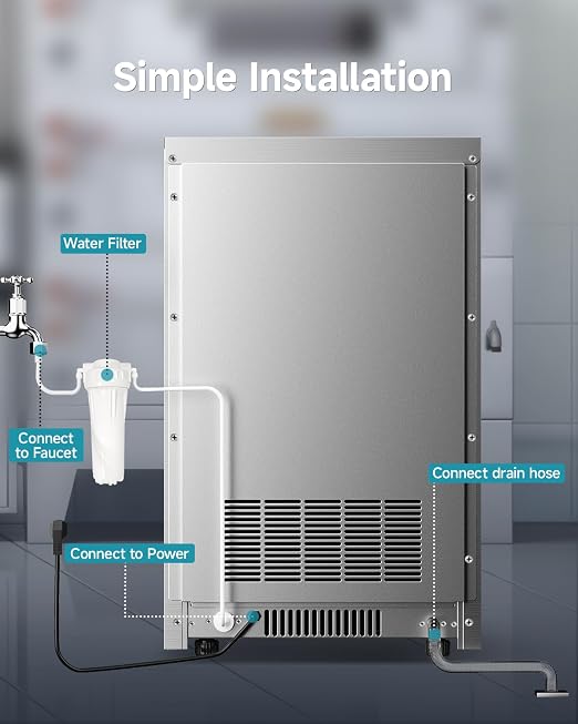 EUHOMY Commercial Ice Maker,250lbs/24H,Stainless Steel Under Counter Ice Machine with Water Filter,33lbs Storage Capacity, 84 Cubes in 8-12 Mins, Freestanding Ice Machine for Home/Bar/Cafe/Restaurant