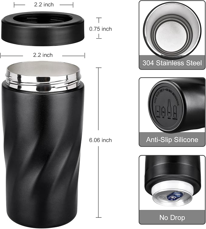 Insulated Stainless Steel 24 oz Tumbler with Freezable Drink Can Cooler for all 12 oz Slim Can,Regular Can,Beer Bottle & All Drinks (Frosted Black)