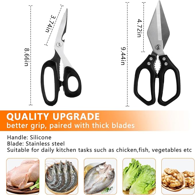 2-Piece Kitchen Scissors Heavy Duty, Stainless Steel Kitchen Shears | Sharp Utility Scissors for Cutting Chicken, Meat, Fish, Vegetables and Poultry, Home kitchen Utensils Gadgets