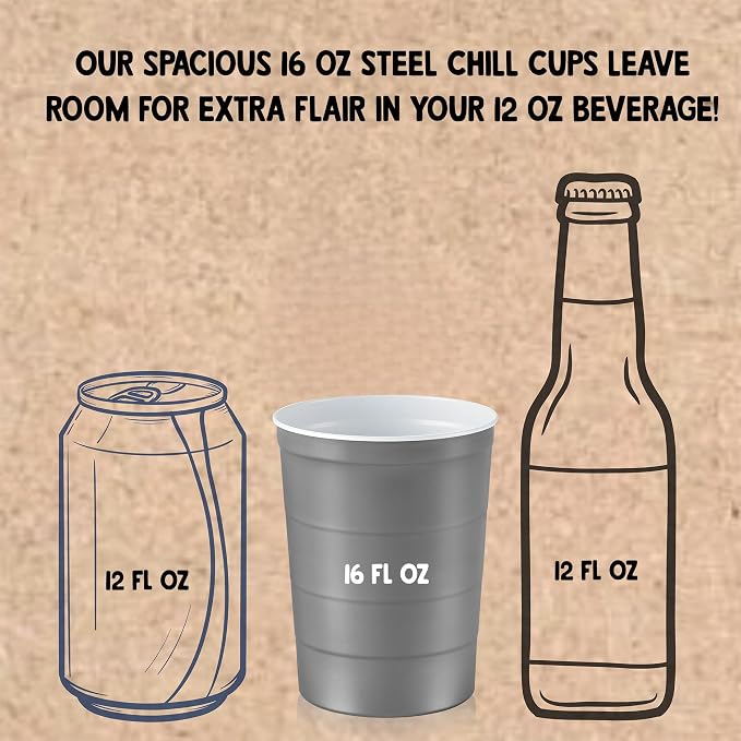 Steel Chill Cups 16 oz. Durable & Reusable Party Cups, Gray, 12 Count
