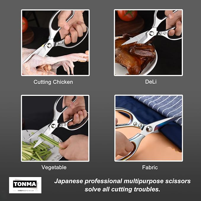 TONMA Kitchen Scissors, Made in Japan, All-Purpose Kitchen Shears, TKM-10 | Heavy-Duty Cooking Scissors for Food & Herbs, 4mm Extra-Thick Stainless Steel Blades, Ergonomic Handle, Effortless Cutting
