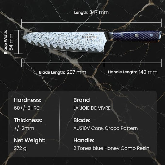AUS-10 Damascus Chef Knife – 8 Inch Japanese Kitchen Knife, 67-Layer Steel, Ultra-Sharp Blade, Ergonomic Blue Resin Handle, Gift Box Included