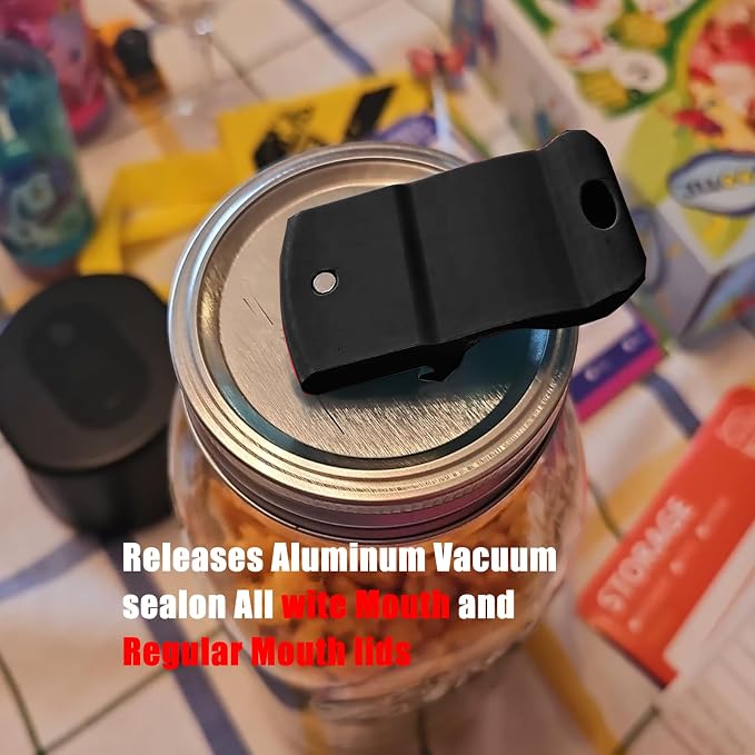 Mason Jar Opener Canning Tool,Canning Jar Opener, Releases Vacuum Seal on Wide Mouth and Regular Mouth Lids,Magnetic Jar Lid Lifter for Canning. Pickling and Home Food Storage (black)