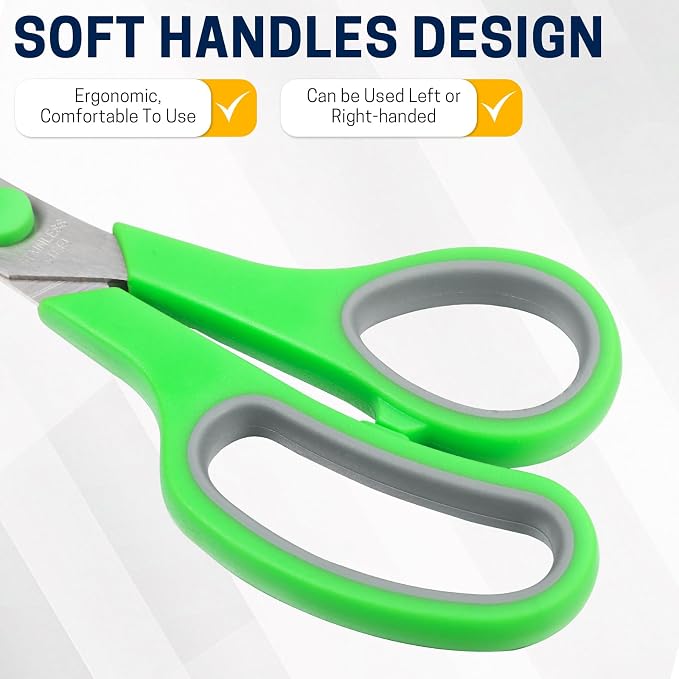 BURVAGY 10 Pack 8" Scissors All Purpose, Heavy Duty Scissors for Office | Scissors Bulk Multipurpose Comfort-Grip Sharp Adult Office Scissors Set Sewing Fabric Stainless Steel Blades, Right/Left Hand