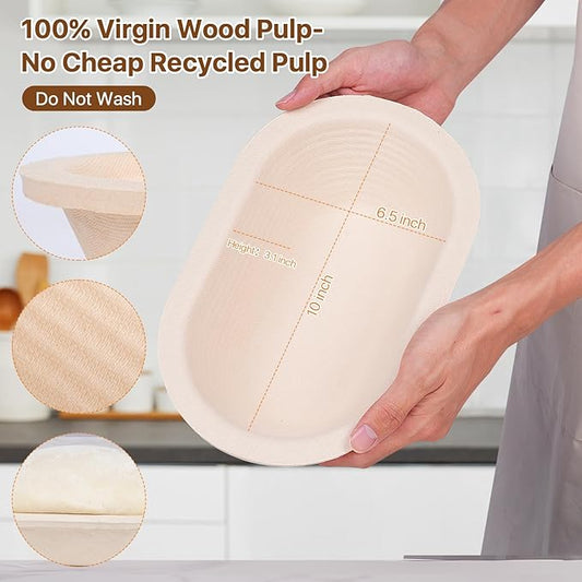 Round & Oval Wood Pulp Banneton Bread Proofing Basket Set, Sourdough Banneton Basket Set, Bread Making Tool Brotform Sourdough Bread Baking Supplies
