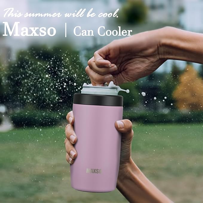 4-in-1 Slim Can Cooler Easy to Hold Insulated Beer Can Holder Double-walled Stainless Steel for All 12 Oz Cans (Purple)