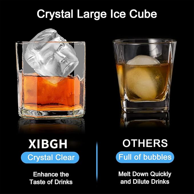 Clear Ice Cube Maker for Whiskey,2.4" Ice Cube Tray Funny Presidential Molds-Non-BPA Premium Large Ice Sphere Maker for Bourbon & Cocktails-Easy Release Silicone Ice Cube Maker for Home Bar