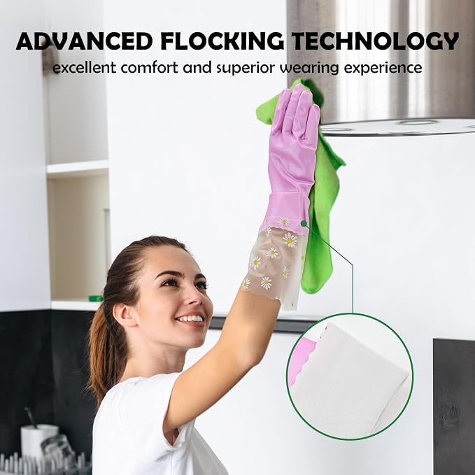 KAQ Reusable Household Cleaning Gloves Rubber: 3 Pairs Latex Free Kitchen Gloves for Washing Dishes with Cotton Lined