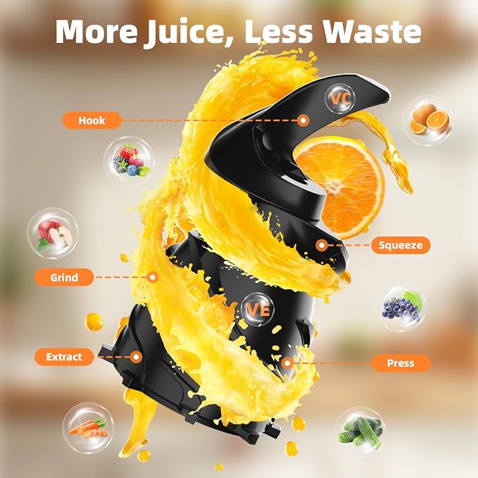 Godspeeds Juicer Machines, 5.8" Large Feed Chute Cold Press Juicer | For Whole Fruits & Vegetables, Easy to Clean Design, High Juice Yield Slow Masticating Juicer for Home Daily Wellness