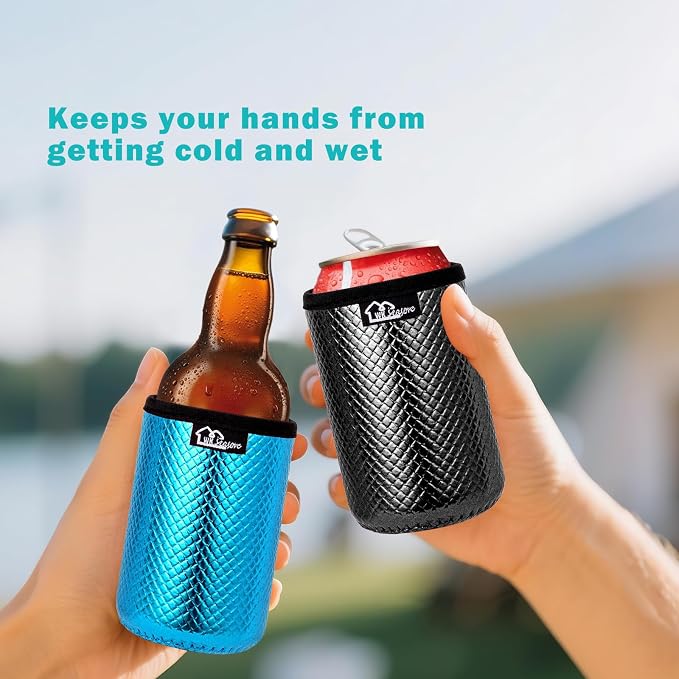 WKIEASON 12OZ Standard Can Coolers Sleeve Neoprene Can Coozies Insulators Can Koozies Cover for Beer Bottle PU Leather Neoprene Can Coolier for Soda Beverage Cokecola Can Sleeves-3PCS Pack
