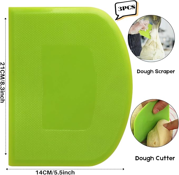 SURDOCA Dough Scraper Bench Scraper - 3P 8.3x5.5" Plastic Flexible Bowl Scraper, Sharp Edge & Angles Cake Scraper. Non-Slip Bakeware Decorating Tools Sculpting & Modeling Tools - Blue+White+Pink