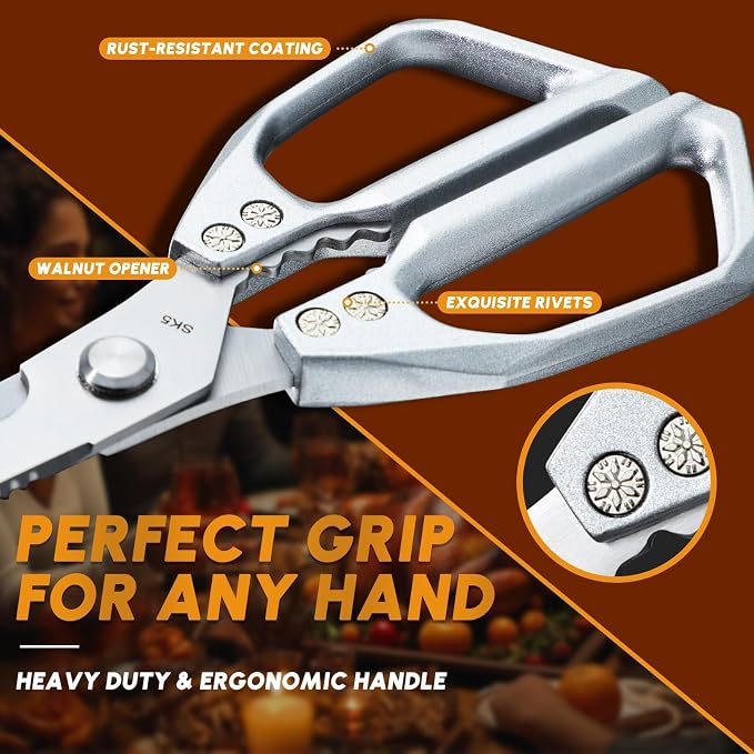 Huusk Kitchen Scissors for Food - Multifunction Poultry Shears Heavy Duty | Japanese Stainless Steel Kitchen Shears for Meat, Fish, Chicken, Turkey, Ergonomic Handle, Easy to Clean, Gifts for Women