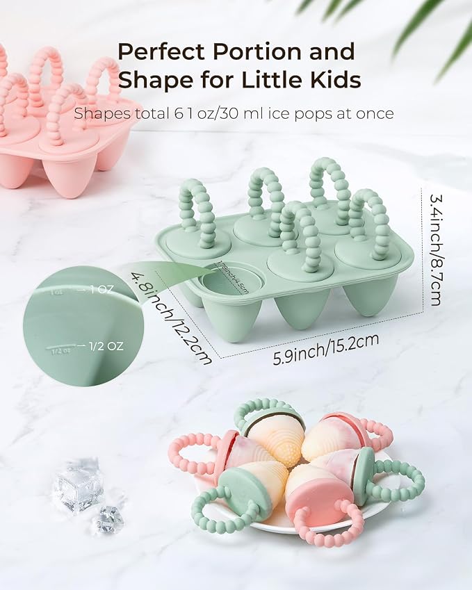 All-Silicone Baby Popsicle Molds with Sticks, AODISTUCE 1oz Popsicle Molds for Babies Breastmilk Popsicles Molds for Teething Relief, Frozen Treats Maker Popsicle Maker Ice Pop Mold for Toddlers Kids