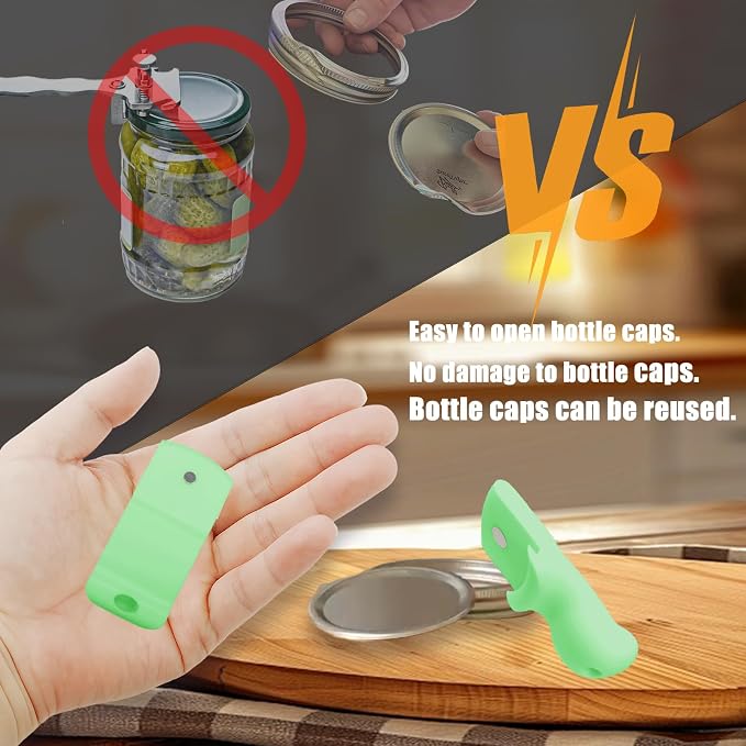 Mason Jar Opener and Canning Tool, Compatible with Mason Jar Lids, Releases Vacuum Seal on Wide Mouth and Regular Mouth, Magnetic Lid Lifter for Canning, Pickling (greener)