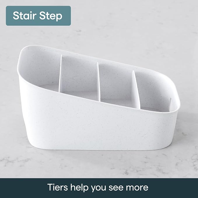 YouCopia ShelfBin Packet Organizer, 4-Tier Stairstep Raised Divided Bin, BPA-Free Storage Caddy for Kitchen Pantry and Cabinet Organization, Tea Bags, Medicine, and More