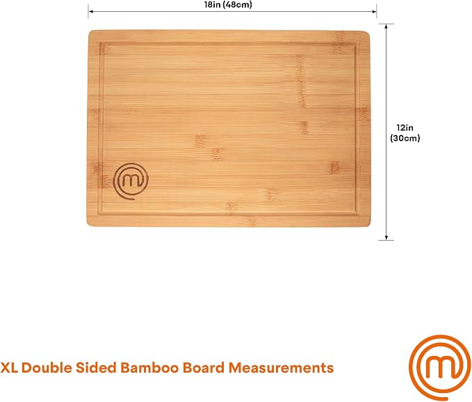 MasterChef Bamboo Cutting Board for Kitchen, Butcher Block Countertop, Large Chopping Board Wood 18" x 12", Natural, Organic & Food Safe Surface, Reversible Wooden Cutting Board with Juice Groove